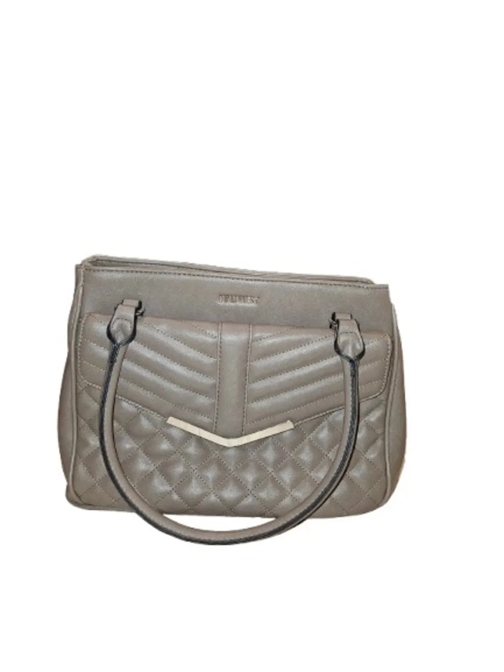 Nine West Gray Quilted Satchel Shoulder Bag Chevron Diamond Top Handle Purse